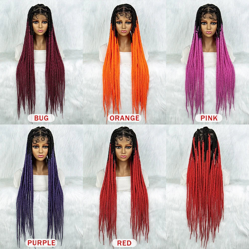 Colorful Knotless Box Braids Wig | Full Lace Cornrows | Large Braids