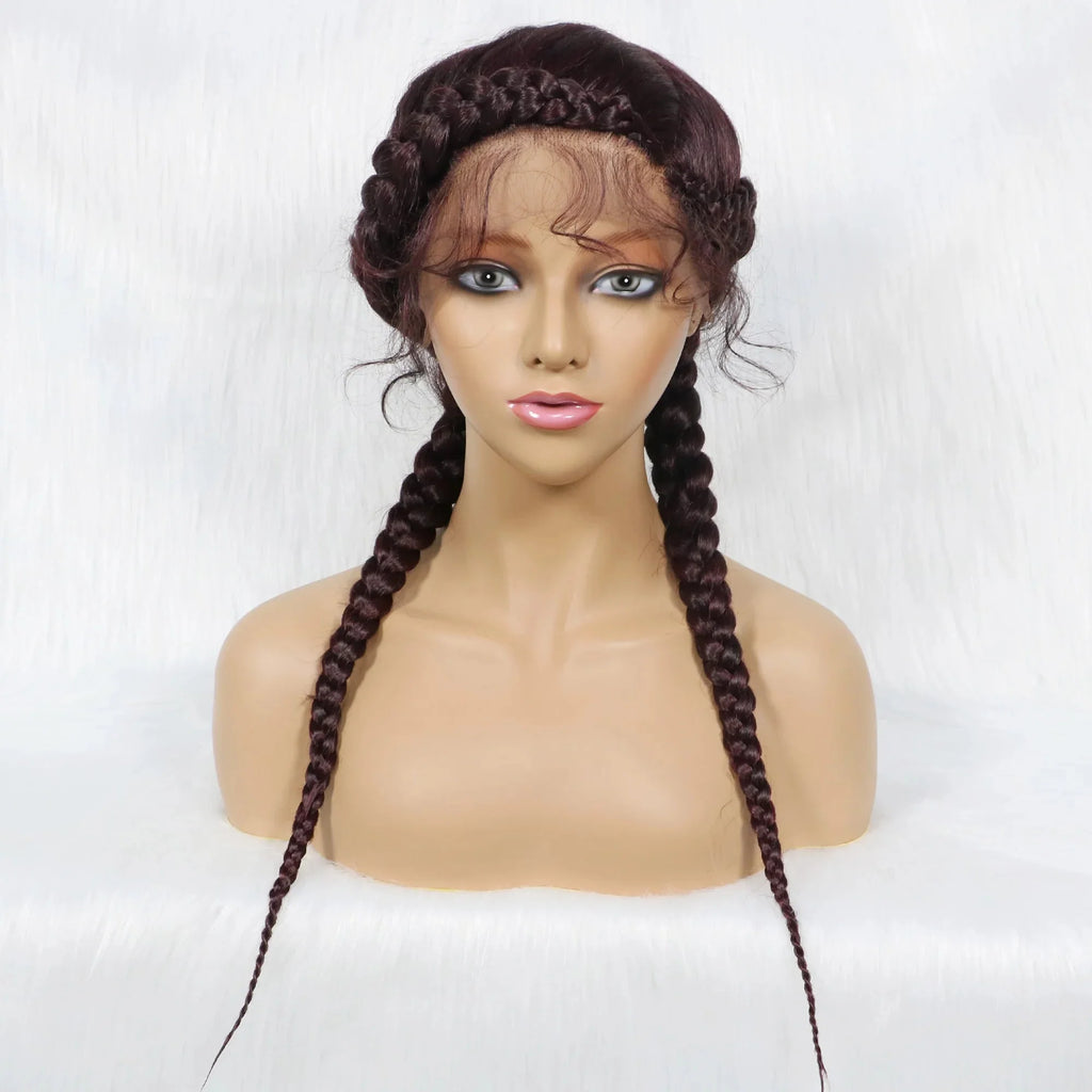 24" Dutch Cornrow Box Braid Wig | Lace Front Synthetic Wig with Baby Hair | Afro Wig for Black Women | High-Temp Fiber