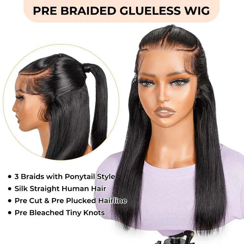 Pre-Braided Half Up Half Down & Ponytail Wig | 13x4 Lace Frontal | Pre-Plucked & Pre-Cut | Ready-to-Go Synthetic Braided Wig