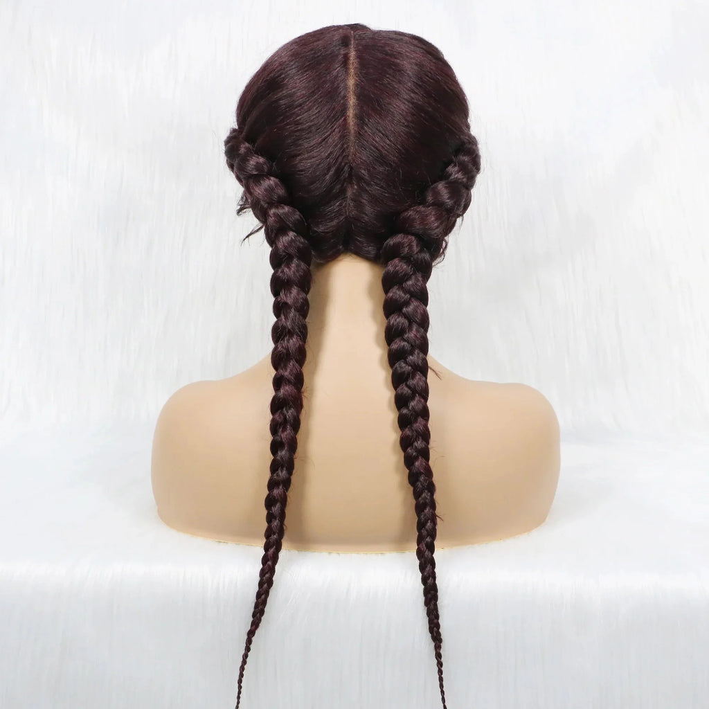 24" Dutch Cornrow Box Braid Wig | Lace Front Synthetic Wig with Baby Hair | Afro Wig for Black Women | High-Temp Fiber