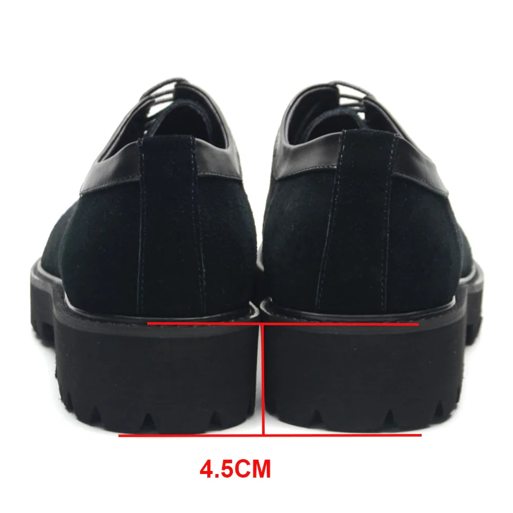 Designer Luxury Platform Oxfords for Men | Cow Suede Genuine Leather Black & Blue Casual Shoe (Height Increasing)