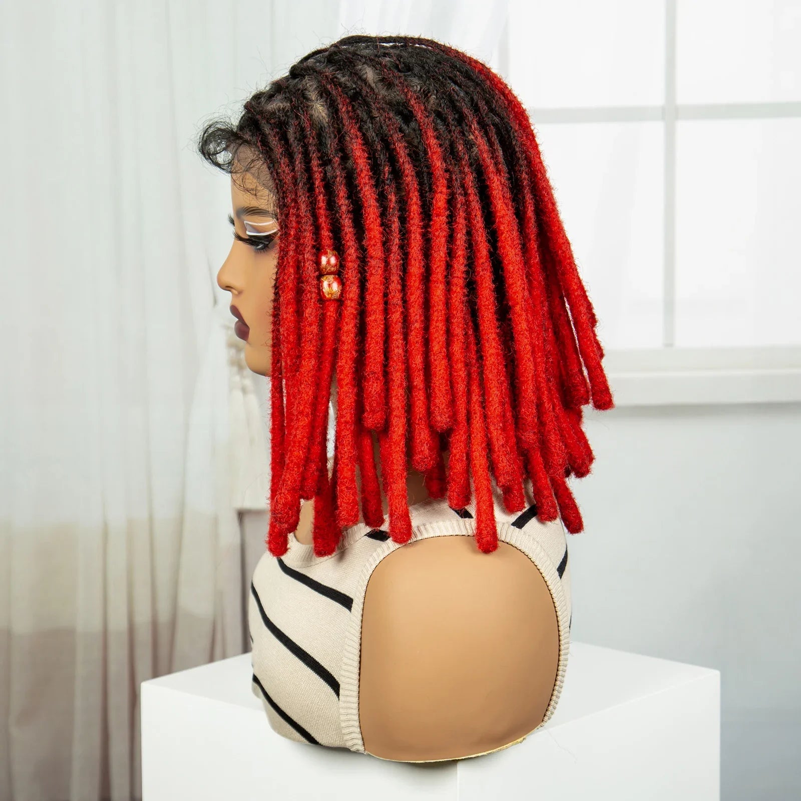 Orange Knotless Faux Locs Braided Wig | Full Lace | Baby Hair