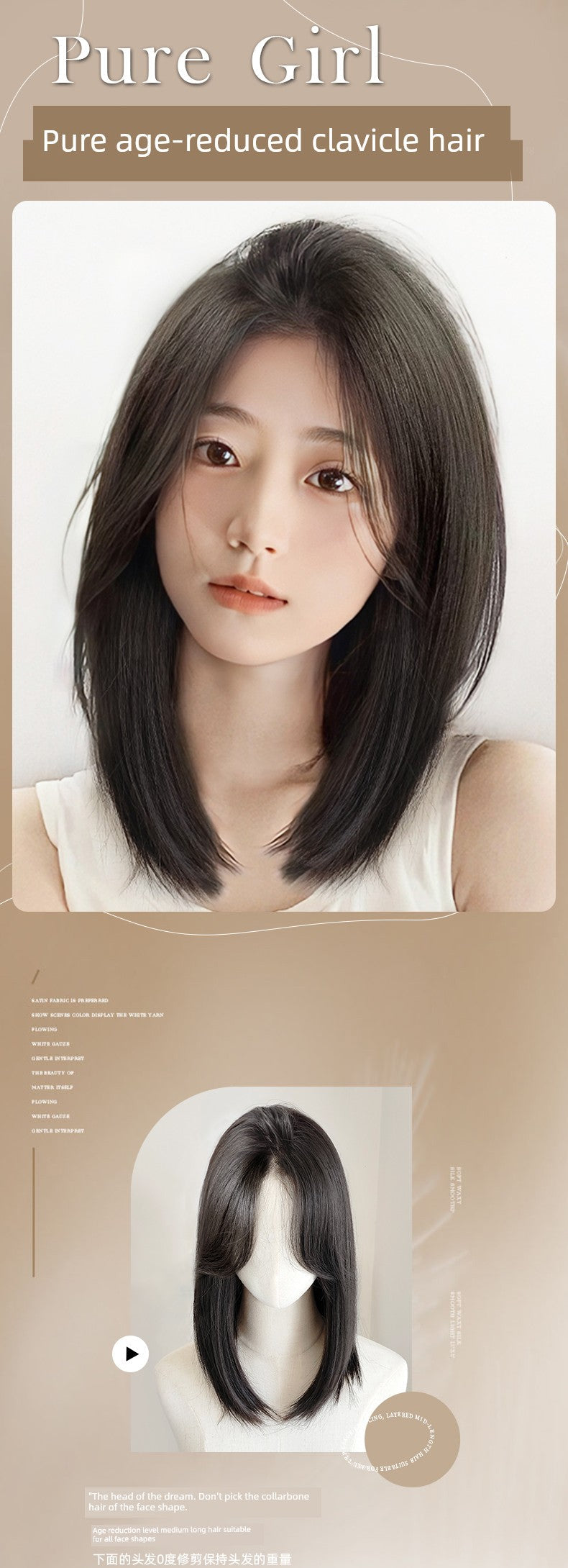 Women's Long Hair Lace Eight-Word Bangs Collarbone Length Wig | Artificial Full Real Human Hair Seamless Full-Head Wig