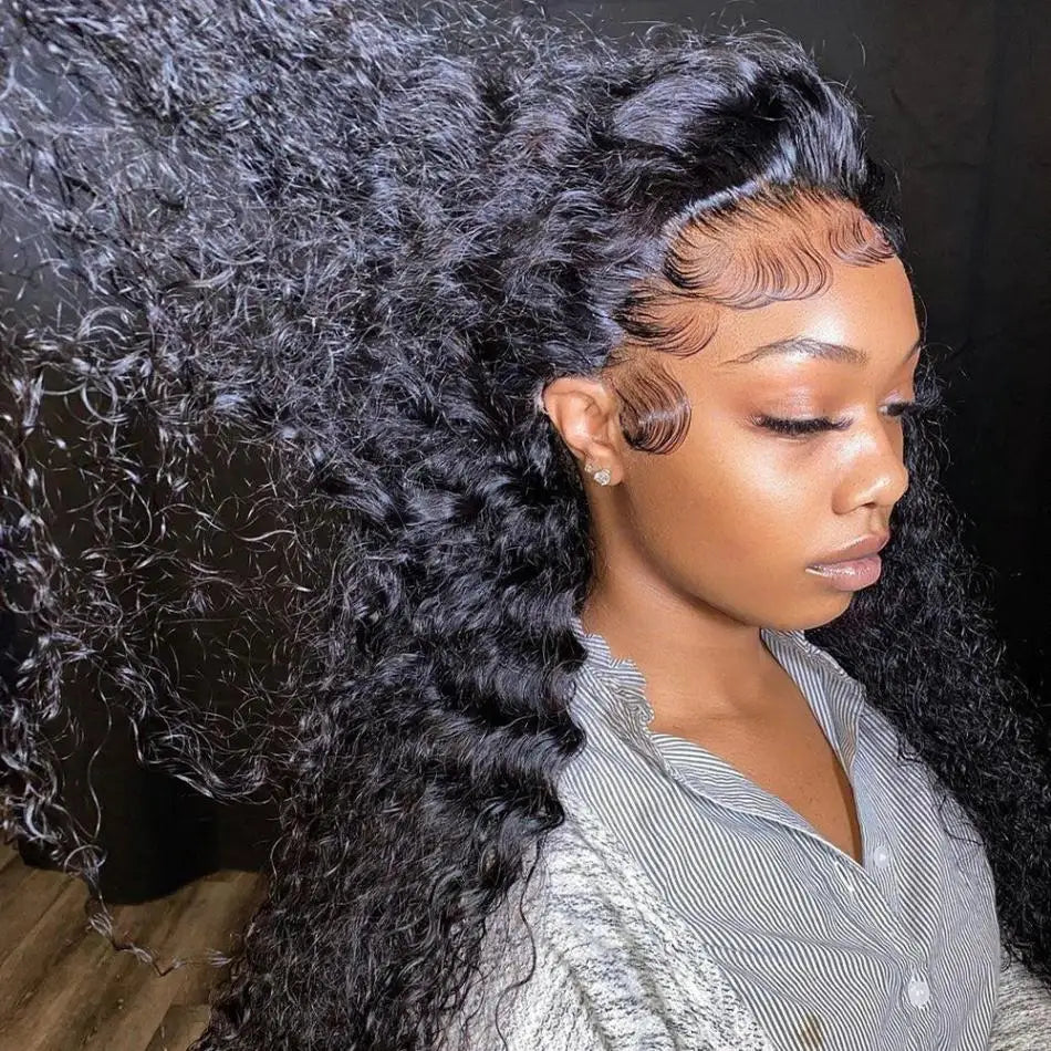 40 Inch Curly Deep Wave HD Lace Frontal Human Hair Wig | 13x6 Water Wave & 13x4 Lace Front Wig (Brazilian Remy)