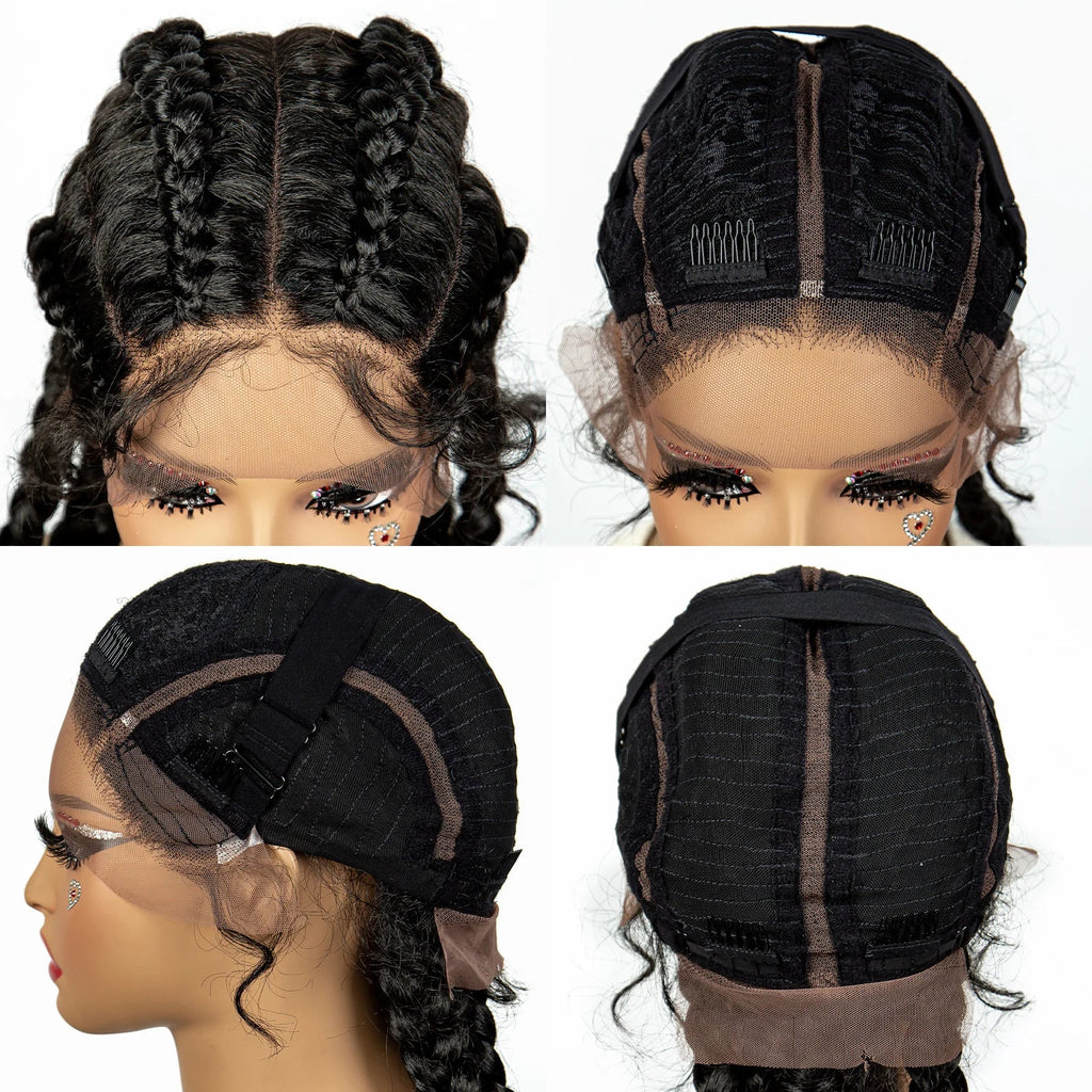 36" 27/613 Blonde Cornrow Braided Wig | Lace Frontal Box Braids | Synthetic Wig with Baby Hair for Black Women