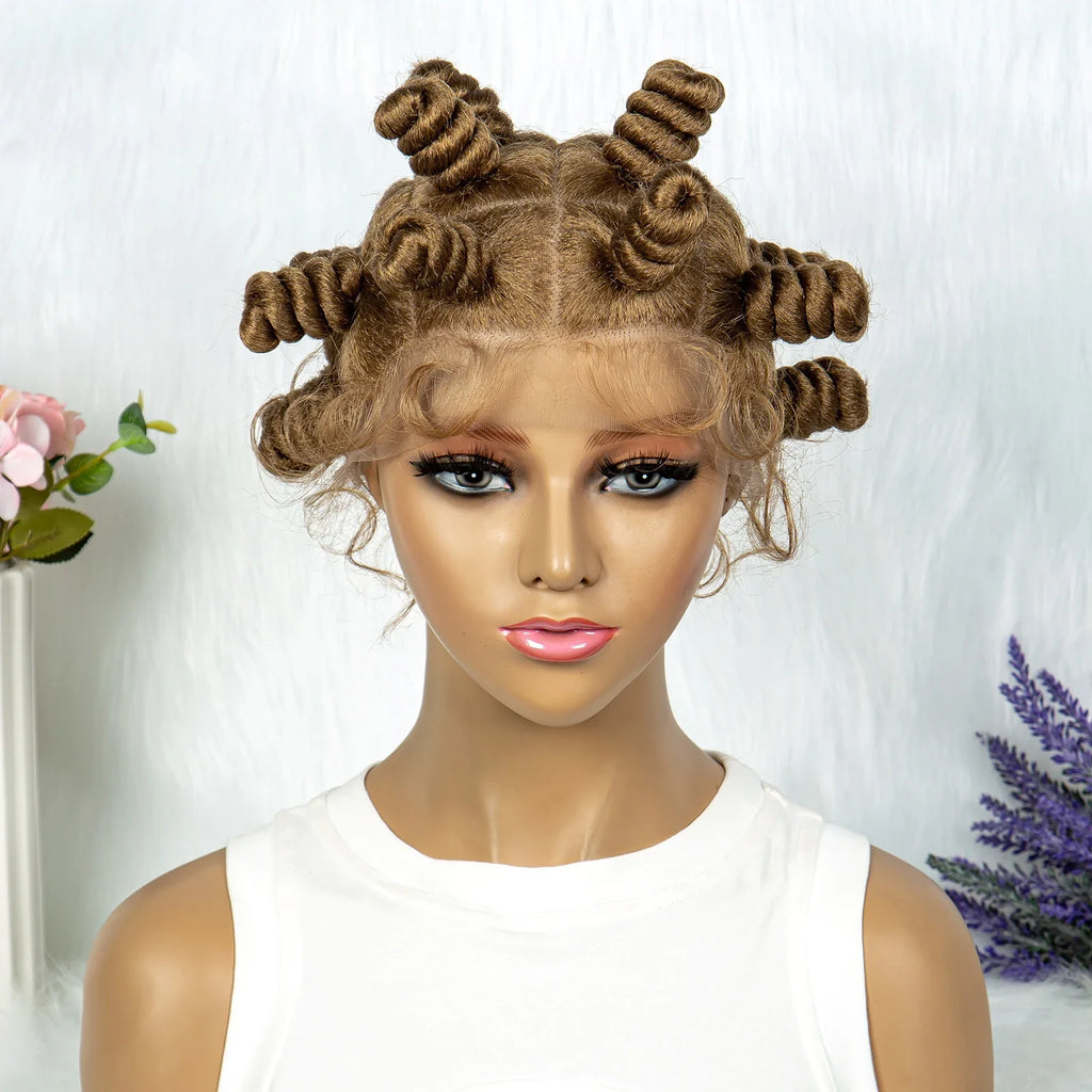 KIMA Bantu Knot Knotless Box Braids Wig | 350# Blonde Braided Bun Full Lace Wig for Black Women