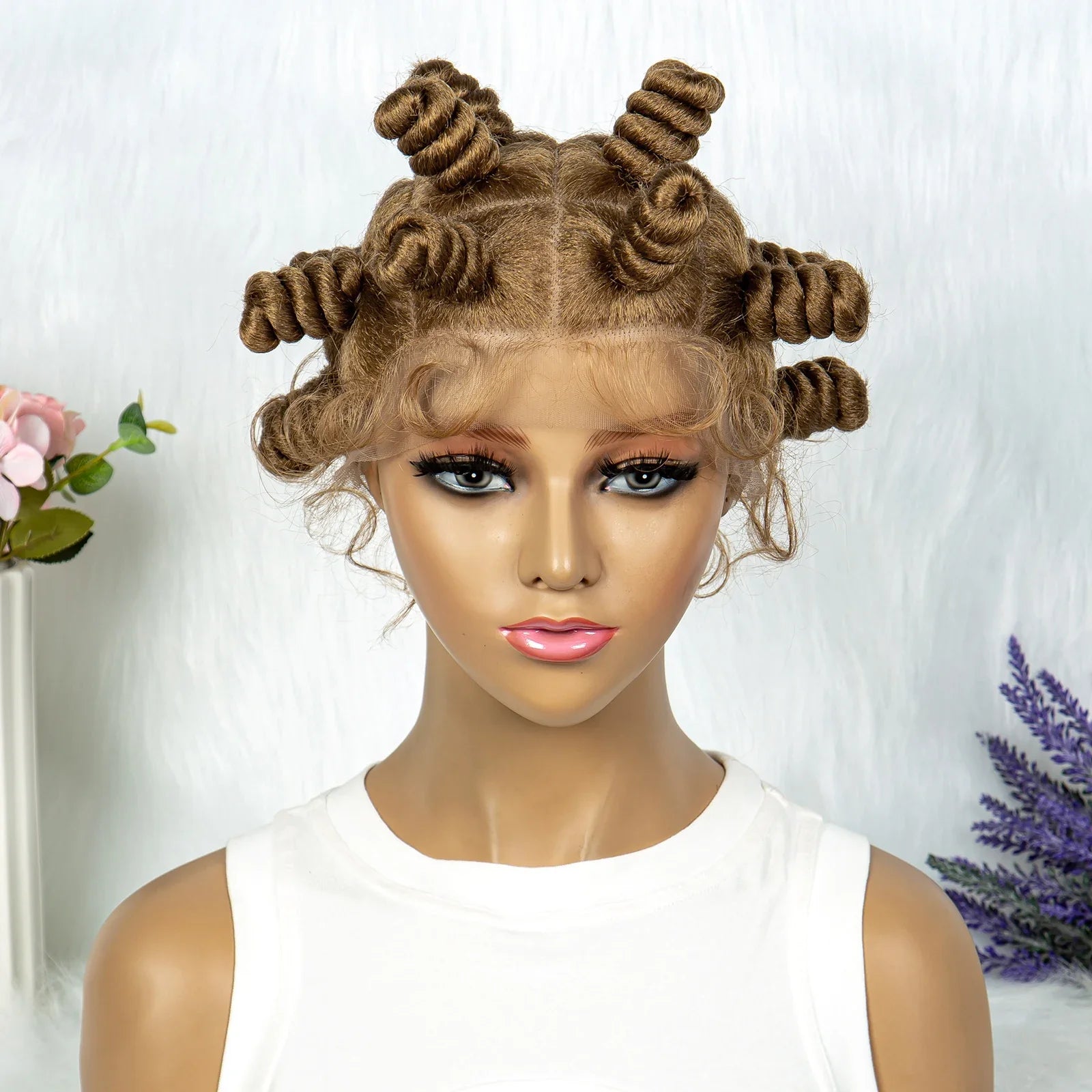 KIMA Bantu Knot Knotless Box Braids Wig | 350# Blonde Braided Bun Full Lace Wig for Black Women