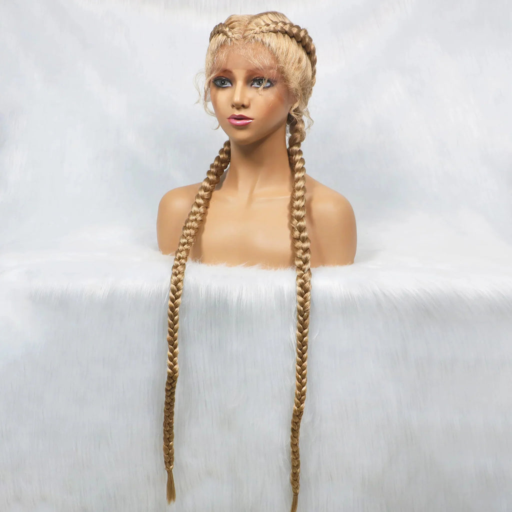 Handmade Double Dutch Cornrow Braided Wig | Natural Black Lace Front | Baby Hair | Kanekalon Synthetic Wig for Women