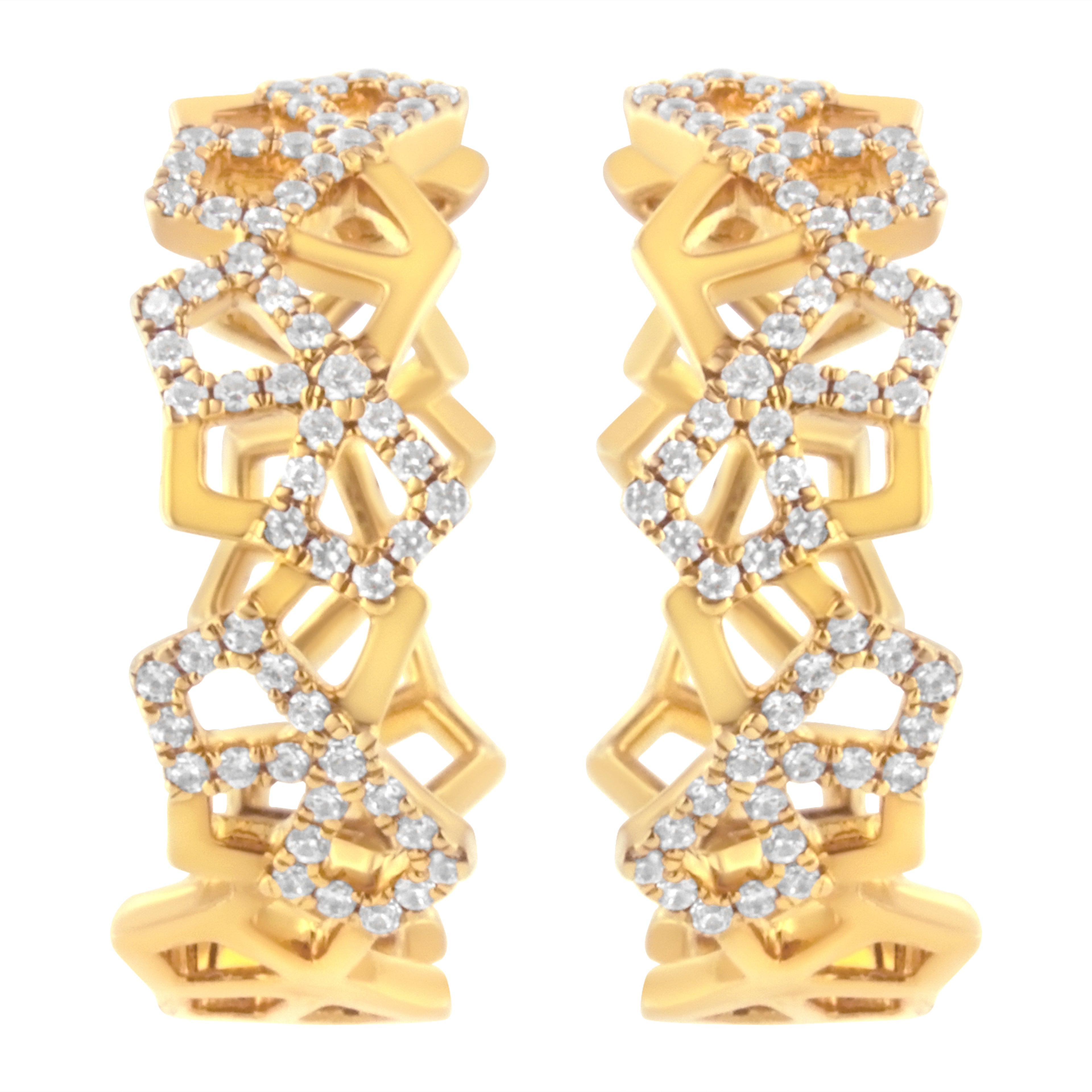 14K Yellow Gold 3/4 Cttw Diamond Honeycomb Hoop Earrings (G-H Color, SI1-SI2 Clarity) - 24MM