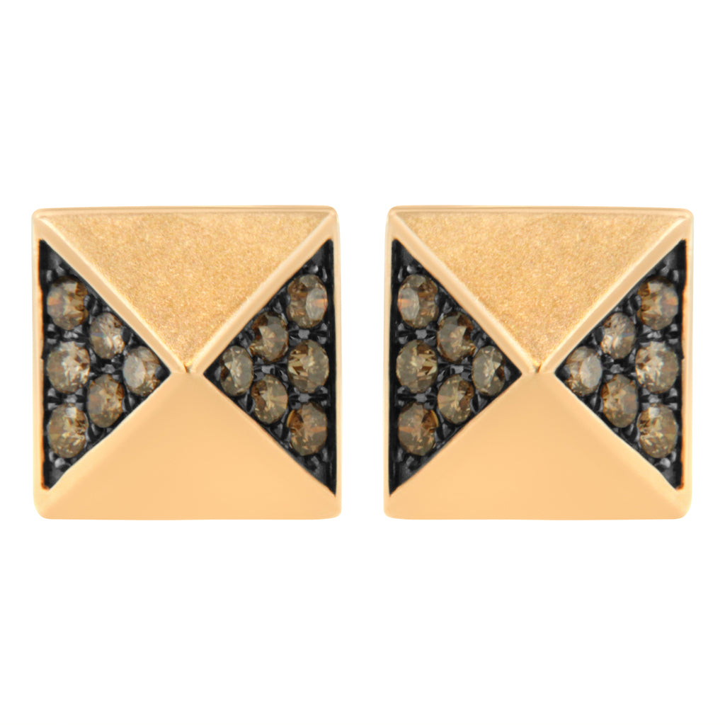14K Rose Gold 1/4 Cttw Brown Diamond Pyramid Stud Earring (Brown Color, SI1-SI2 Clarity)