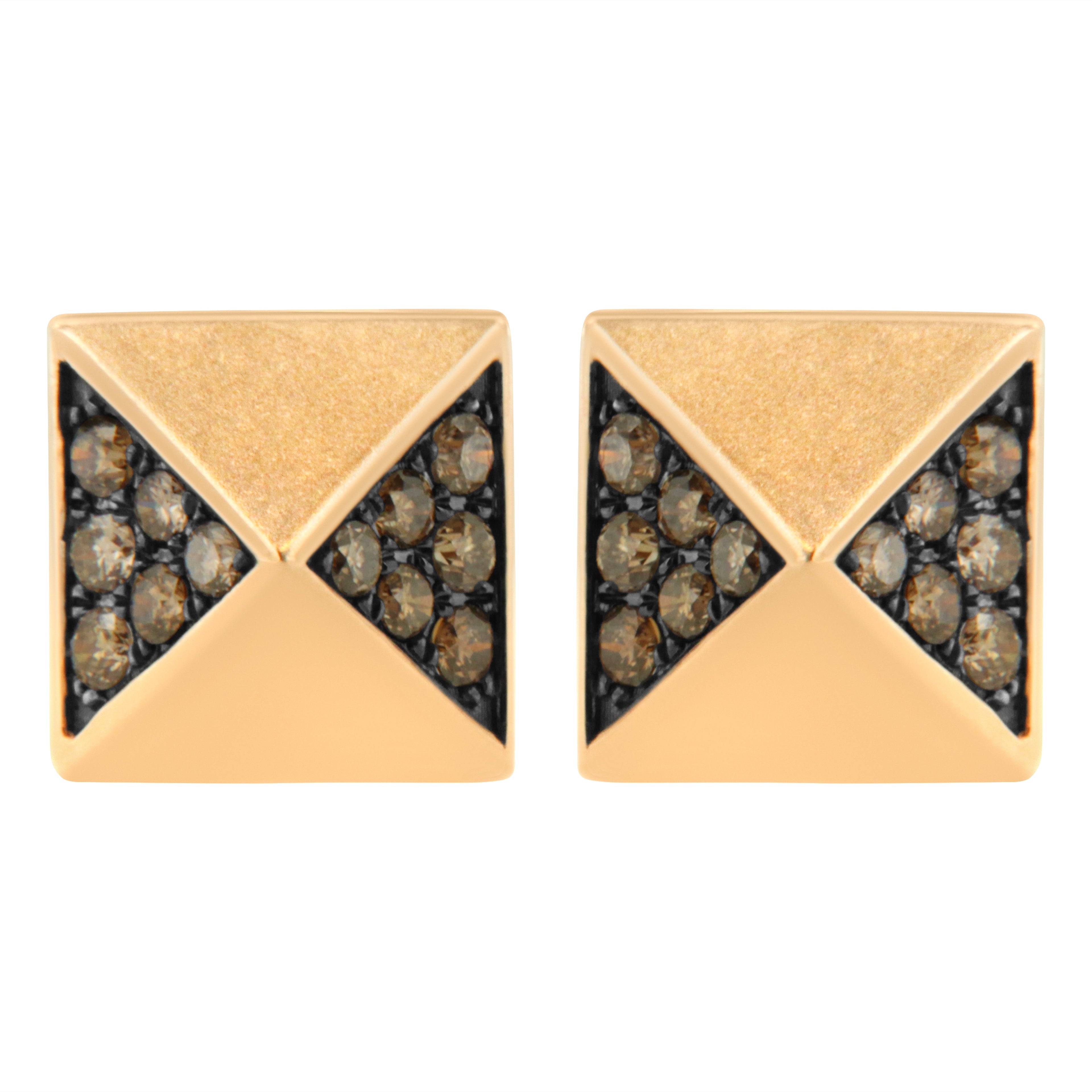14K Rose Gold 1/4 Cttw Brown Diamond Pyramid Stud Earring (Brown Color, SI1-SI2 Clarity)