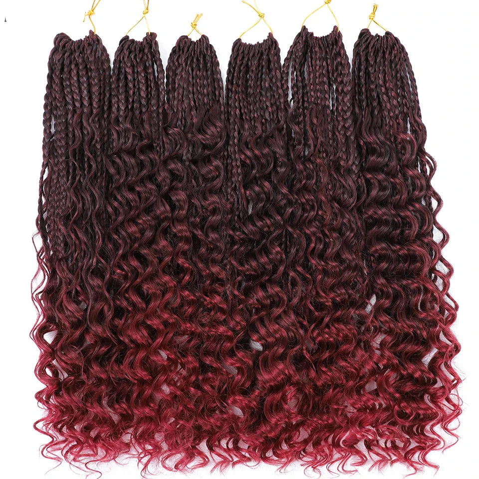 Ombre Goddess Box Braids Crochet Hair with Curly Ends | 14 Inch | 1-6 Packs