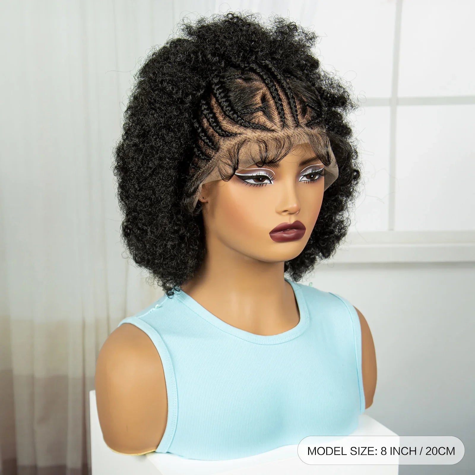 Short Afro Kinky Curly Cornrow Braids Wig | HD Full Lace | Baby Hair