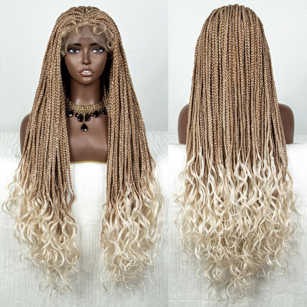 36" Water Wave Braided Wig | Lace Front | Baby Hair | Long Braids