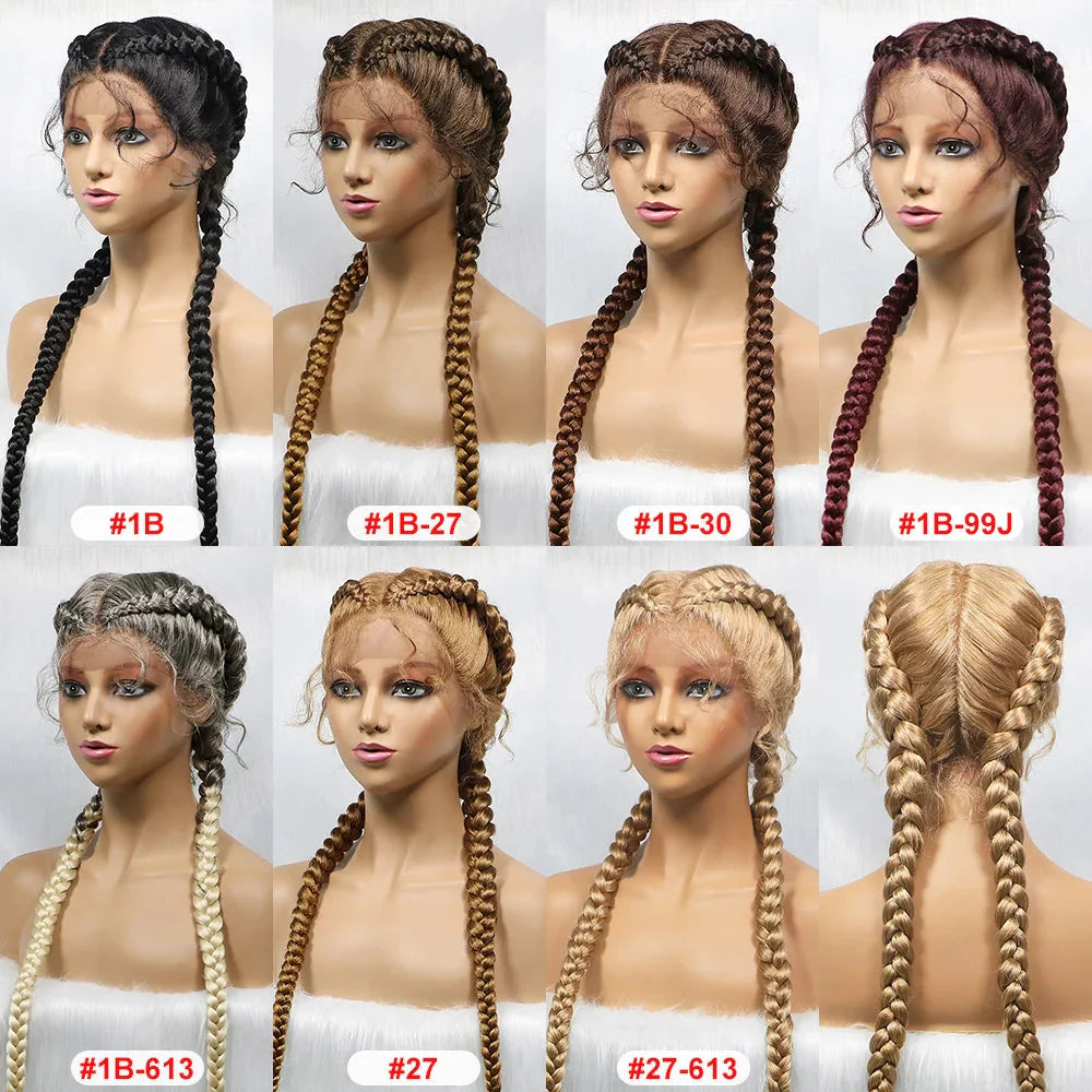 Handmade Double Dutch Cornrow Braided Wig | Natural Black Lace Front | Baby Hair | Kanekalon Synthetic Wig for Women
