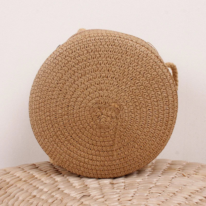 Summer Woven Straw Crossbody Bag for Women | Fashion Round Handmade Rattan Beach Small Handbag (Travel Female Shoulder Bag)