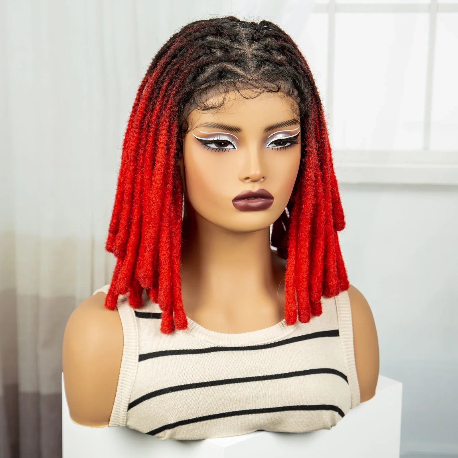 Orange Knotless Faux Locs Braided Wig | Full Lace | Baby Hair
