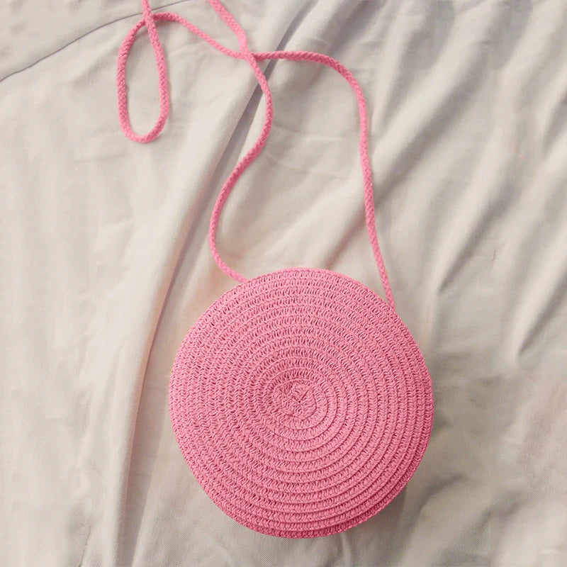 Summer Woven Straw Crossbody Bag for Women | Fashion Round Handmade Rattan Beach Small Handbag (Travel Female Shoulder Bag)
