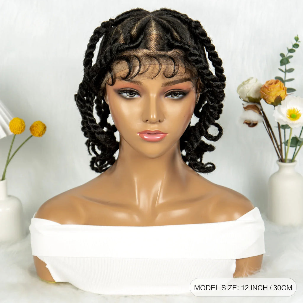Handmade Bantu Knotless Braids Full Lace Wig | Baby Hair | Synthetic Braided Lace Frontal Wig