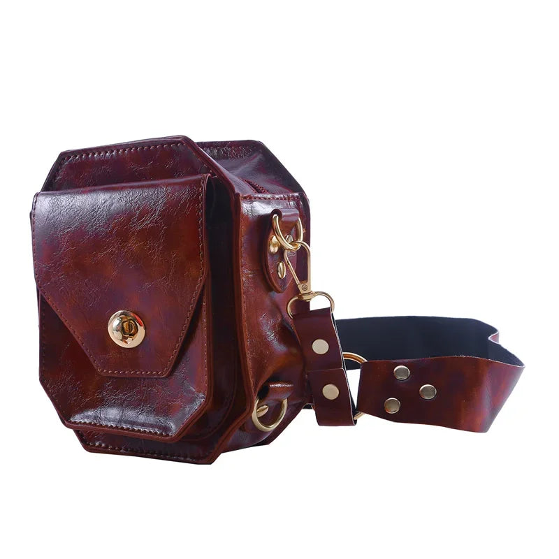 Punk Retro PU Square Waist Bag | Casual Small Square Hip Packs for Women (Multi-function Outdoor Leg Phone Pouch & Crossbody)