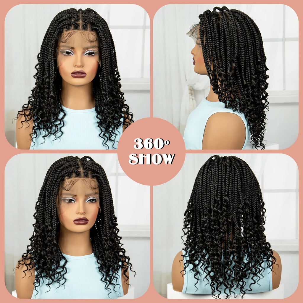 Ombre Boho Knotless Braids Bob Wig with Curly Ends | Full Lace