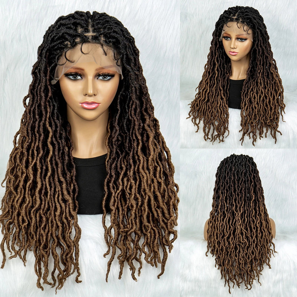 Knotless Box Braided Wig with Curly Ends & Baby Hair | Synthetic Lace Front Wig for Black Women