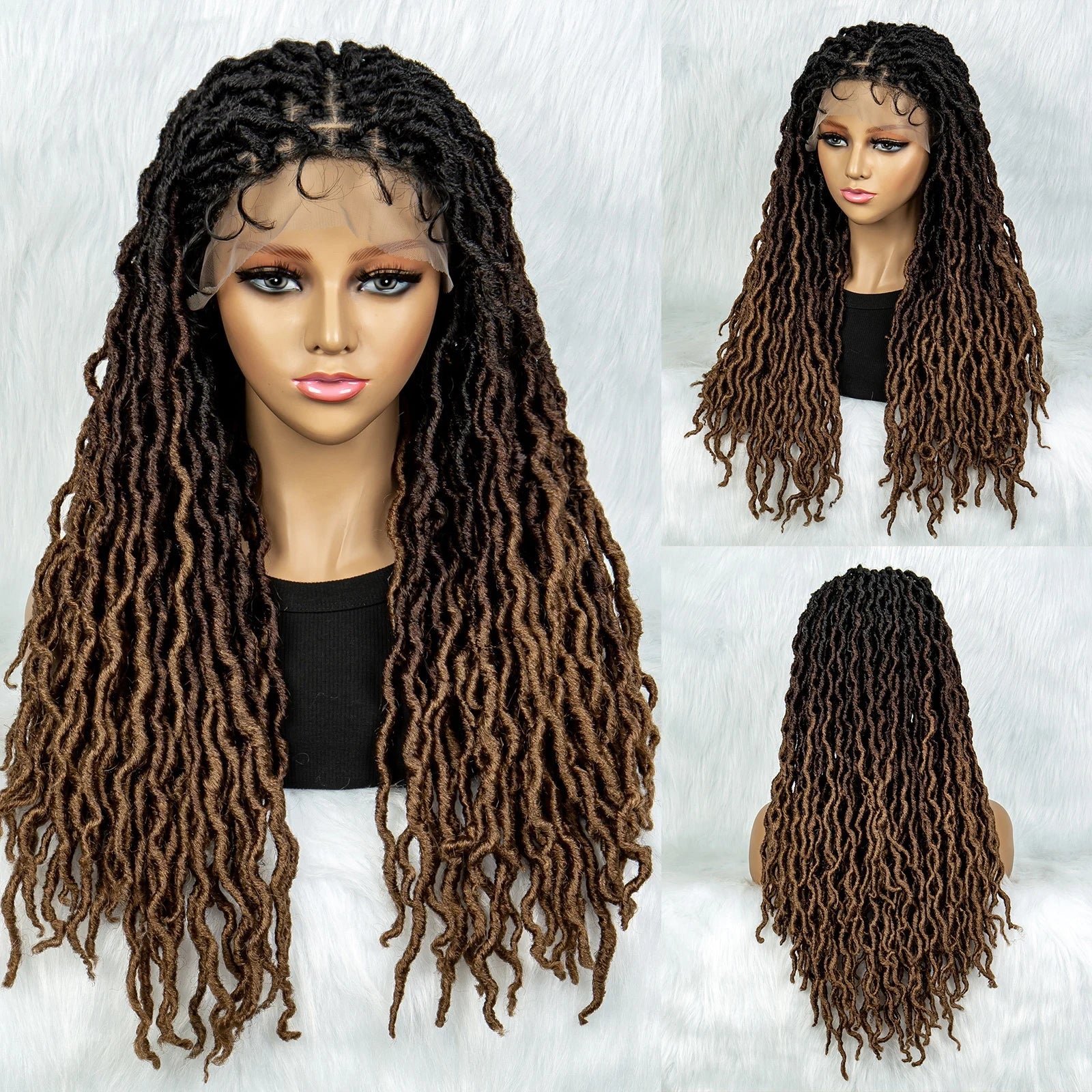 Knotless Box Braided Wig with Curly Ends & Baby Hair | Synthetic Lace Front Wig for Black Women