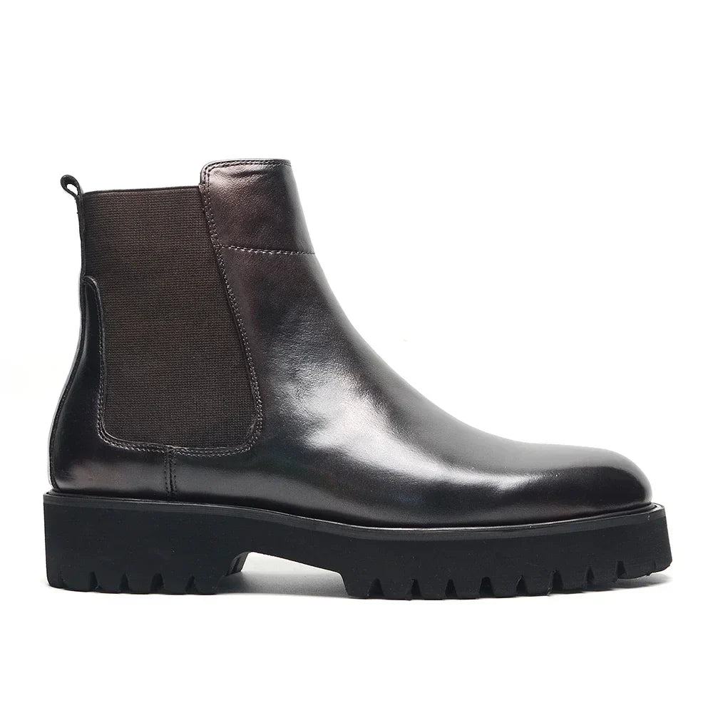British Style High Top Men's Chelsea Boots | Classic Luxury Genuine Leather (Height Increasing, Elastic Band)
