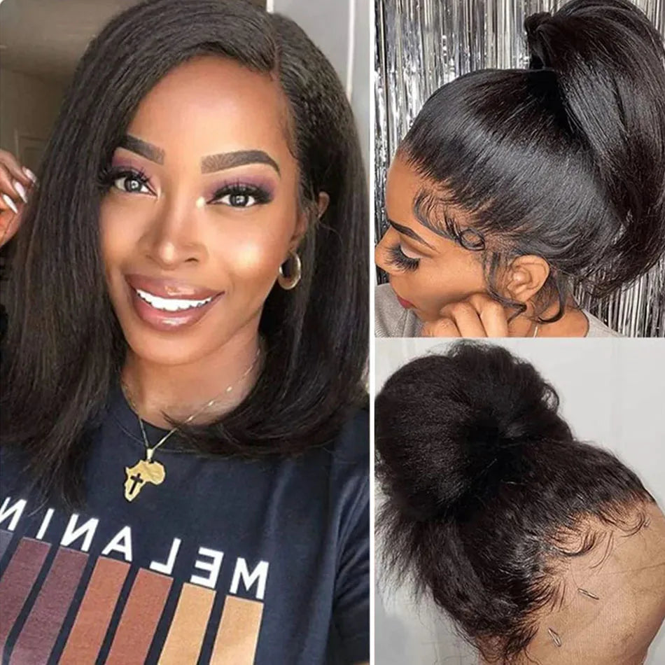 13x4 Glueless Kinky Straight Bob Wig | Ready-to-Wear | Brazilian Remy Human Hair