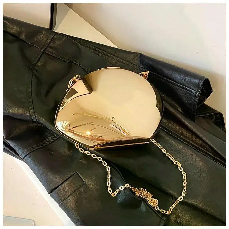 Designer Acrylic Shell Shape Clutch Bag | Gold Silver Women's Evening Party Bag & Cute Shiny Metal Shoulder Crossbody Bags (Small Purse)