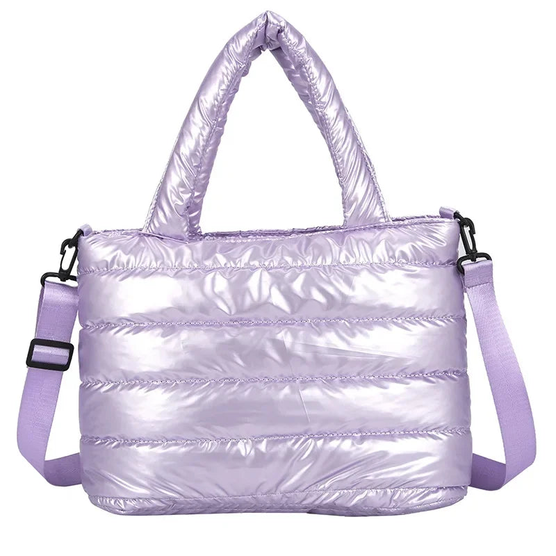 New Puffer Tote Bag for Women | Quilted Puffy Handbag & Lightweight Down Cotton Padded Shoulder & Crossbody Bag