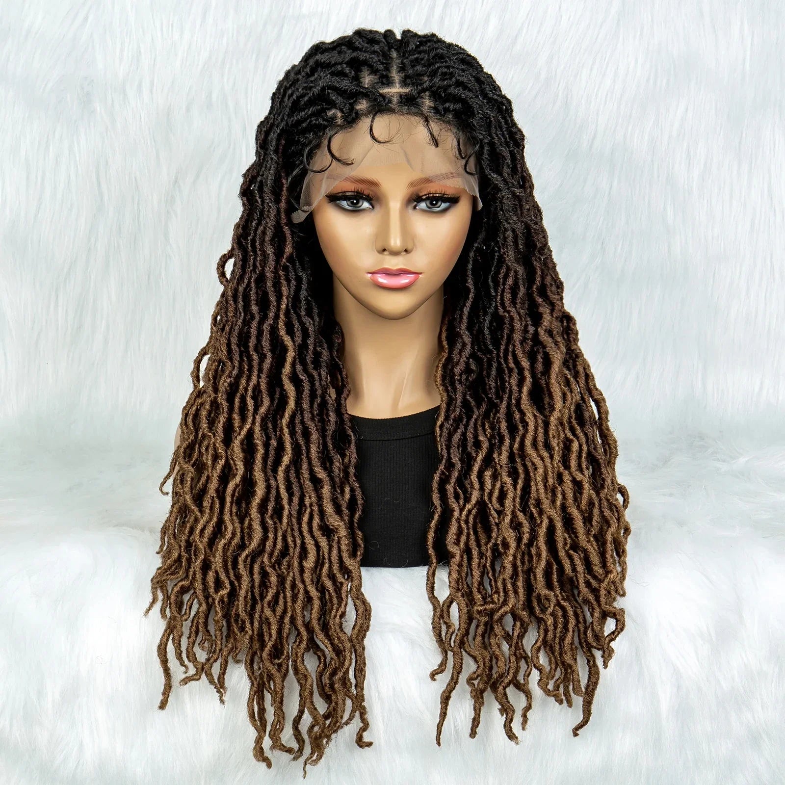Knotless Box Braided Wig with Curly Ends & Baby Hair | Synthetic Lace Front Wig for Black Women