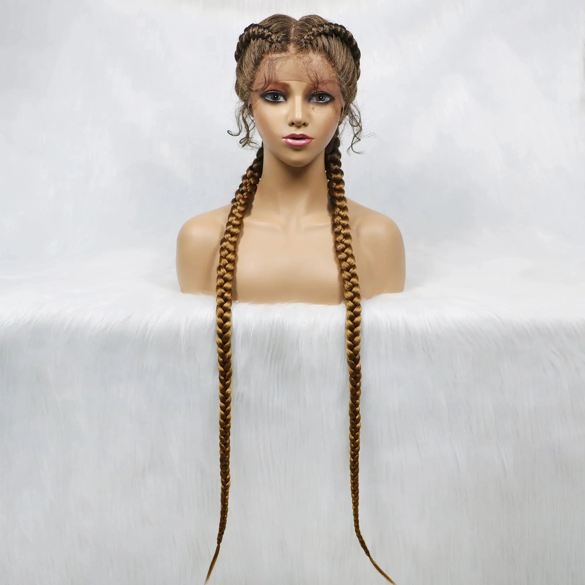 Handmade Double Dutch Cornrow Braided Wig | Natural Black Lace Front | Baby Hair | Kanekalon Synthetic Wig for Women