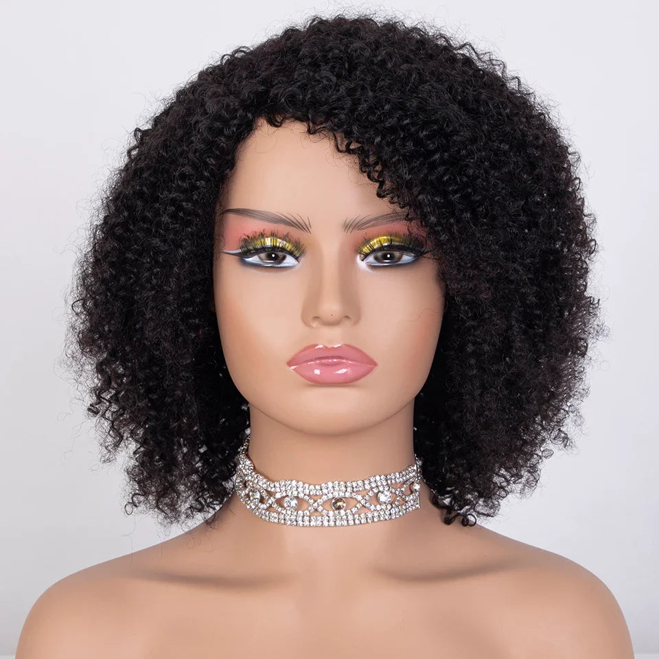 Ombre Highlight Afro Kinky Curly Human Hair Bob Wig | Full Machine Made Brazilian Remy