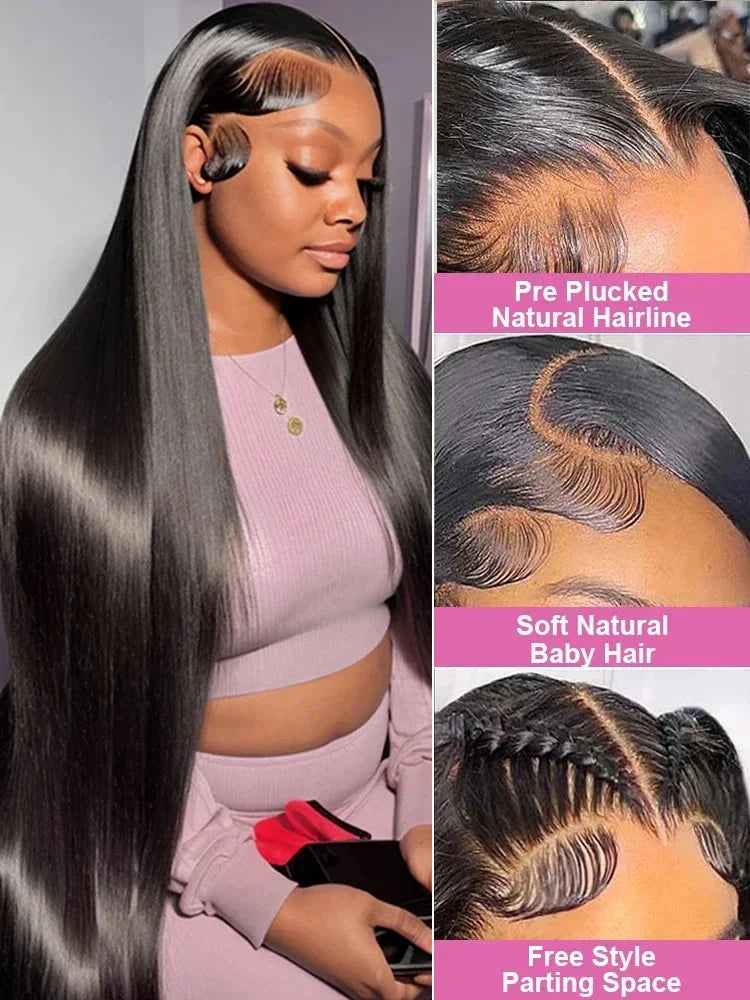 46-50 Inch | 13x6/13x4 Lace Width | Bone Straight | Brazilian | Remy Hair | HD Transparent Lace Frontal Wig - 200% Density