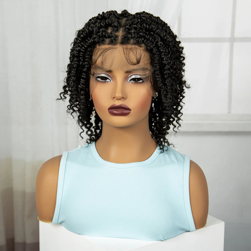 10" Natural Twist Braids Wig | Full Lace | Baby Hair | Short Braided Style