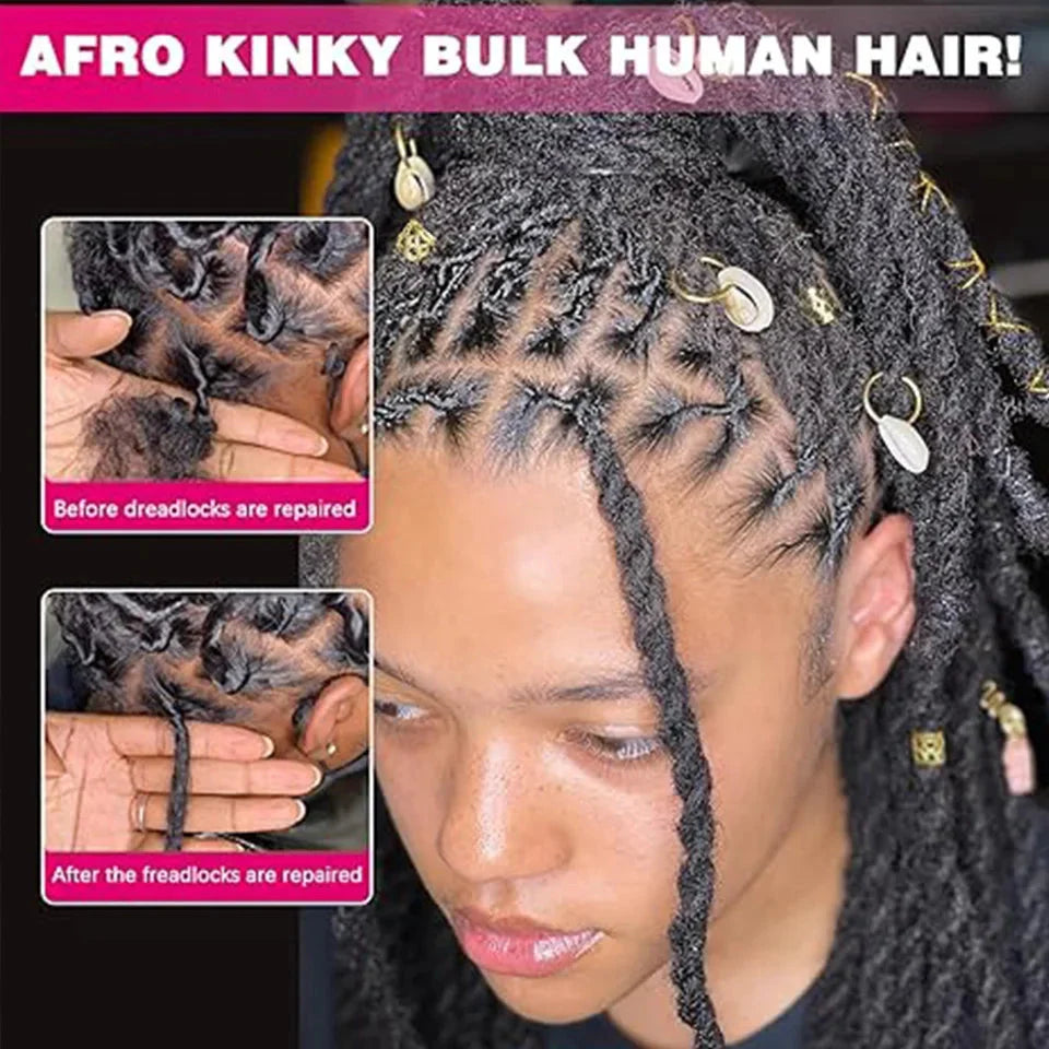 Brazilian Remy Afro Kinky Curly Bulk Hair | 50g/Pack | Dreadlock & Braid Extensions | Natural Look