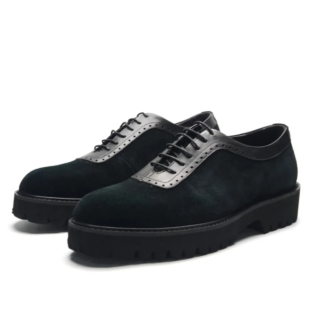 Designer Luxury Platform Oxfords for Men | Cow Suede Genuine Leather Black & Blue Casual Shoe (Height Increasing)