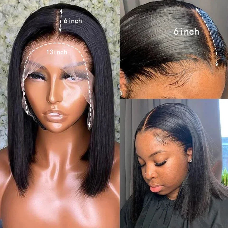 Natural Black Straight Short Bob Wig | 13x6x1 T-Part Lace Front Human Hair (180% Density, Wear & Go)