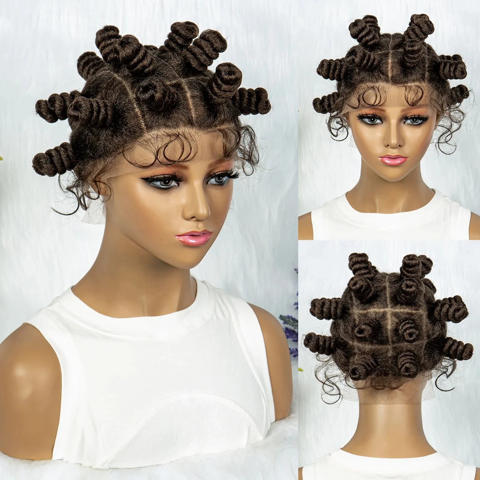 KIMA Bantu Knot Knotless Box Braids Wig | 350# Blonde Braided Bun Full Lace Wig for Black Women