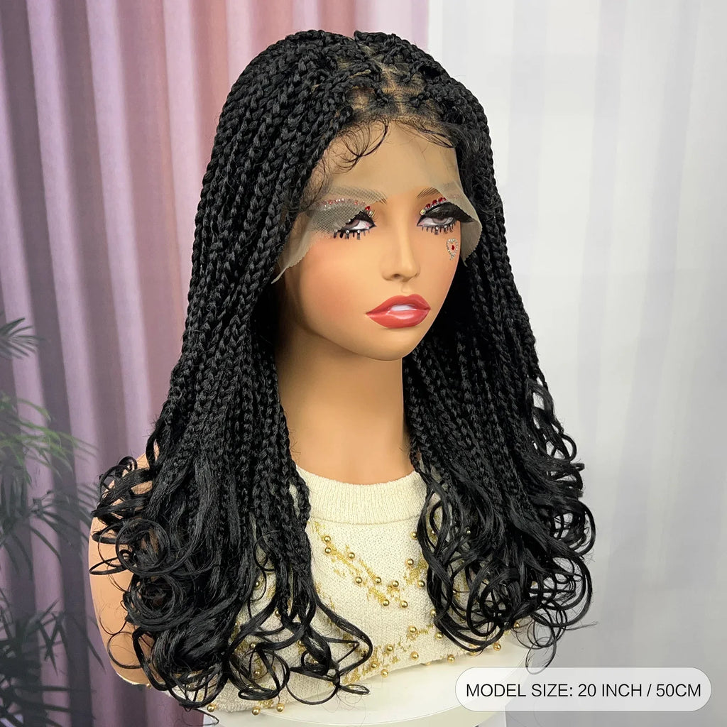Ombre Knotless Box Braided Wig with Wavy Ends - Lace Front Braided Wig with Baby Hair for Black Women
