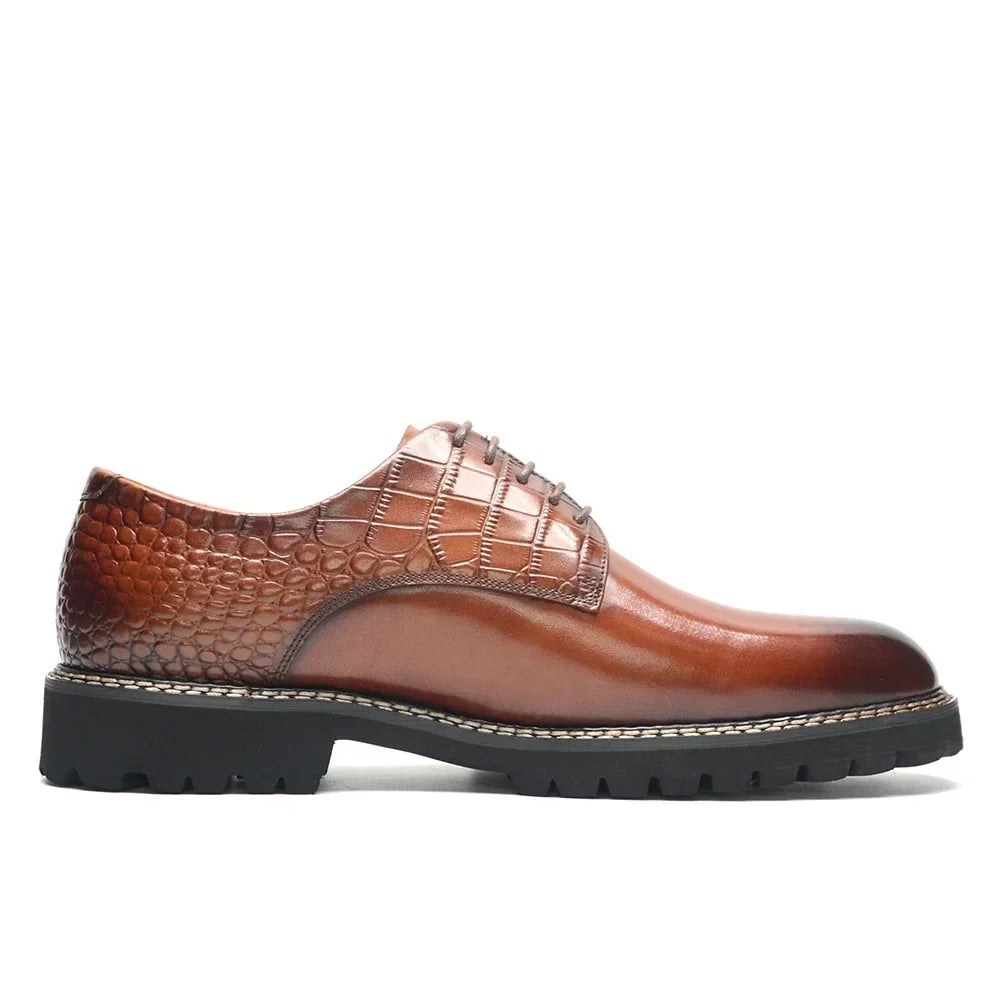 Designer Men's Genuine Leather Casual Derby Shoes | Crocodile Print Business & Social Sneakers (Height Increasing)