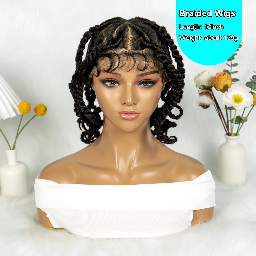 Handmade Bantu Knotless Braids Full Lace Wig | Baby Hair | Synthetic Braided Lace Frontal Wig