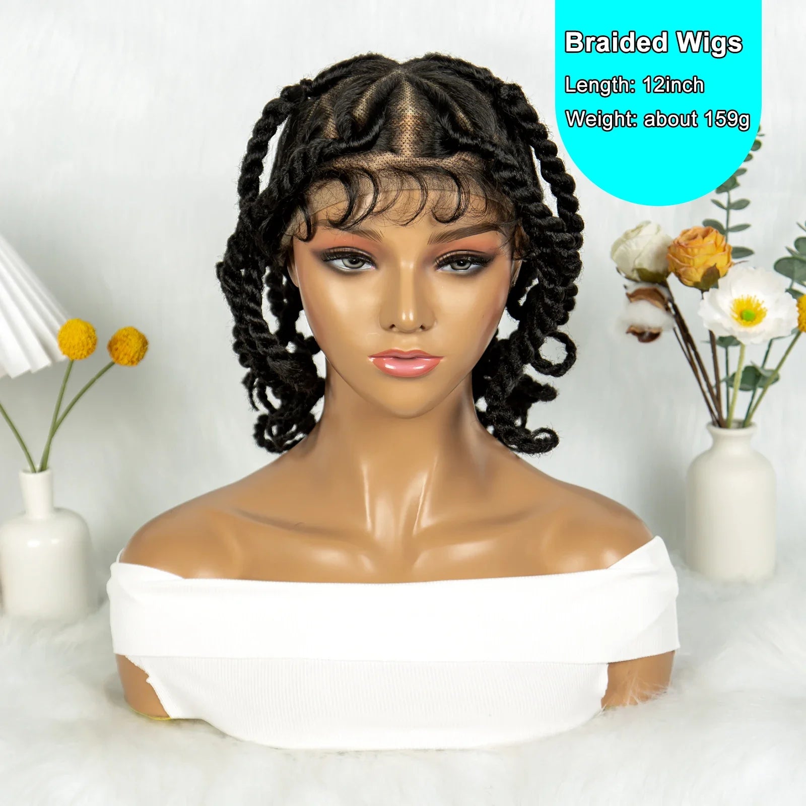 Handmade Bantu Knotless Braids Full Lace Wig | Baby Hair | Synthetic Braided Lace Frontal Wig