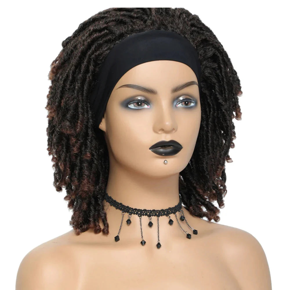 Soft Faux Locs Headband Wig - 6 Inch Ombre Dreadlock Wig for Black Women - Curly Braided Synthetic Wig with Headband - 1B, Burgundy, 27, 30, 613 Options