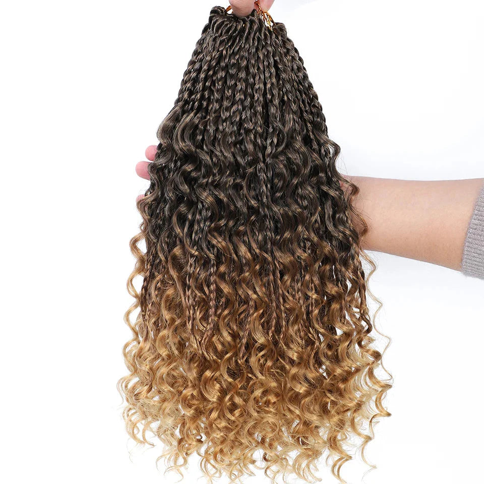 Ombre Goddess Box Braids Crochet Hair with Curly Ends | 14 Inch | 1-6 Packs