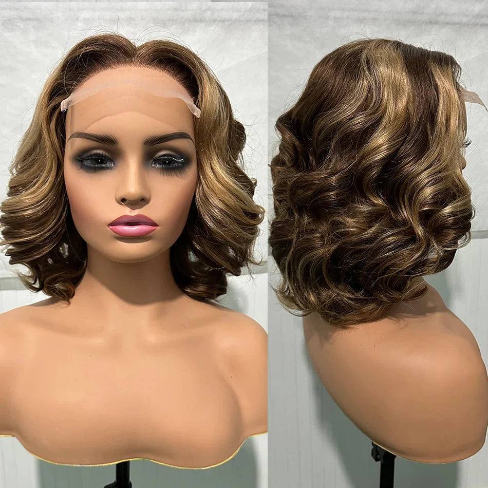 Malaysian Hair | Double Drawn | P4 27 | Ombre | Highlight | Bouncy Wave | Wear and Go | Glueless | Human Hair | Bob Curly Wigs