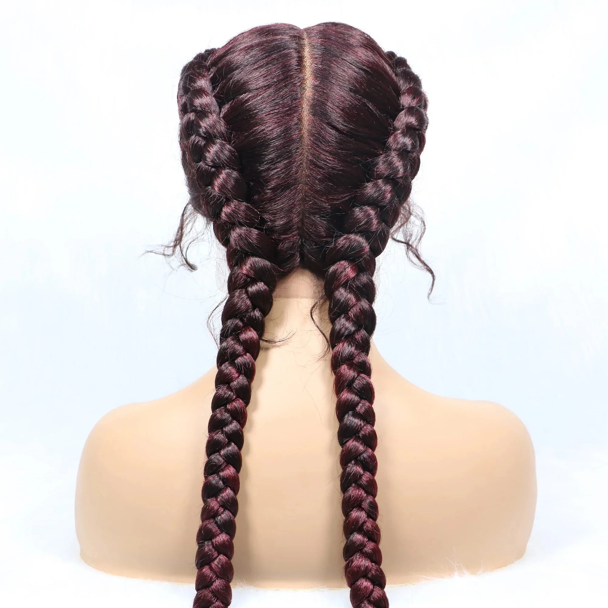Handmade Double Dutch Cornrow Braided Wig | Natural Black Lace Front | Baby Hair | Kanekalon Synthetic Wig for Women