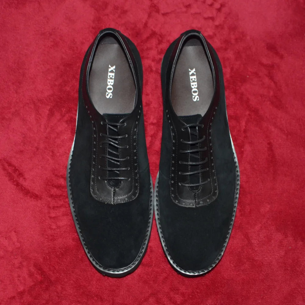 Designer Luxury Platform Oxfords for Men | Cow Suede Genuine Leather Black & Blue Casual Shoe (Height Increasing)