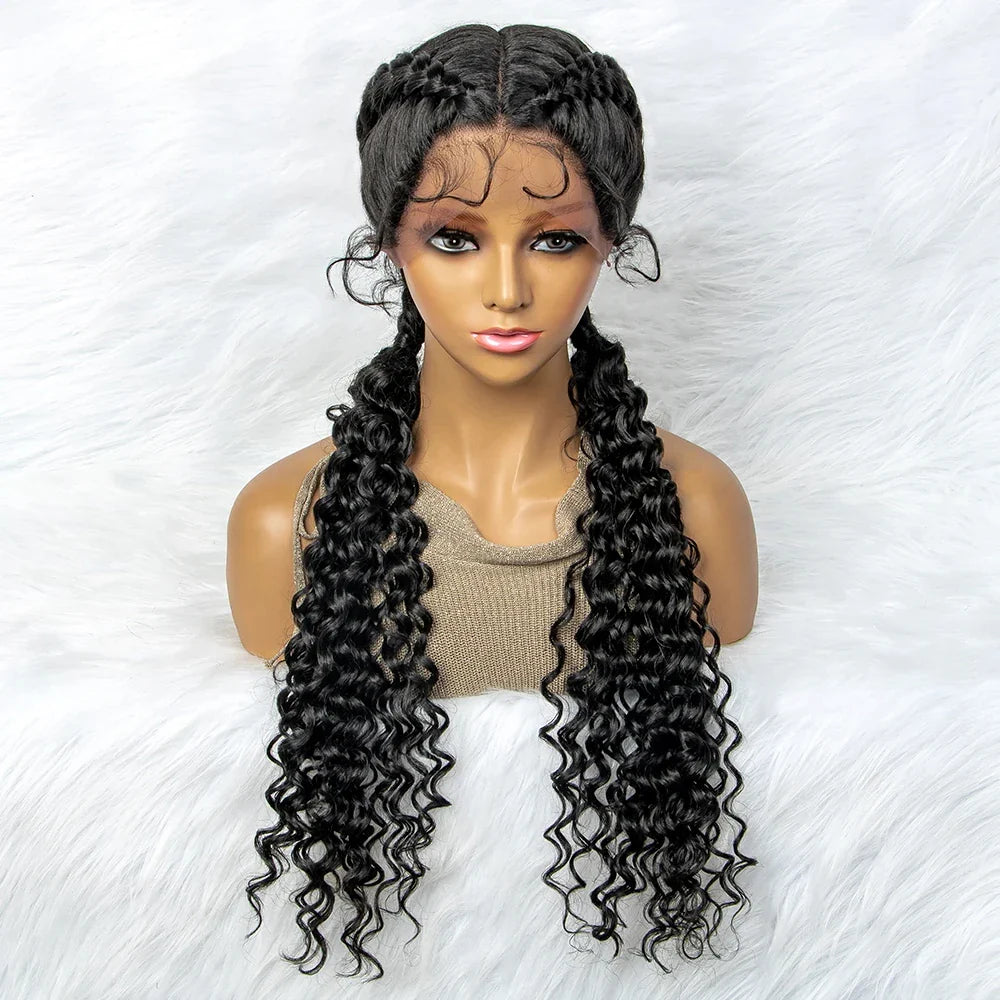 Curly Water Wave Braided Wig | Lace Front Cornrow Twist Style